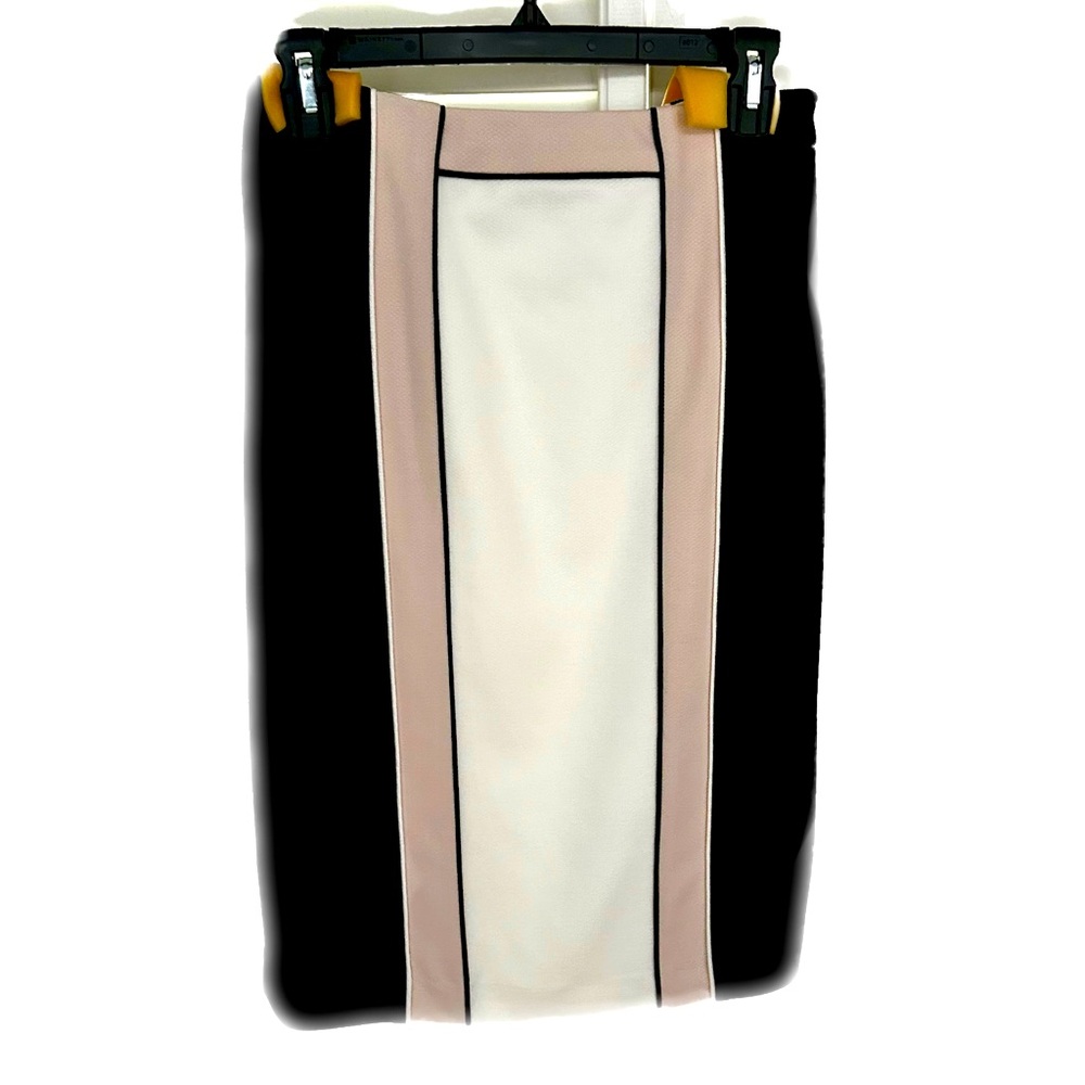 Badgley Mischka Pencil Skirt Midi Colorblock Y2K Minimalism 4 NEW Ivory Black